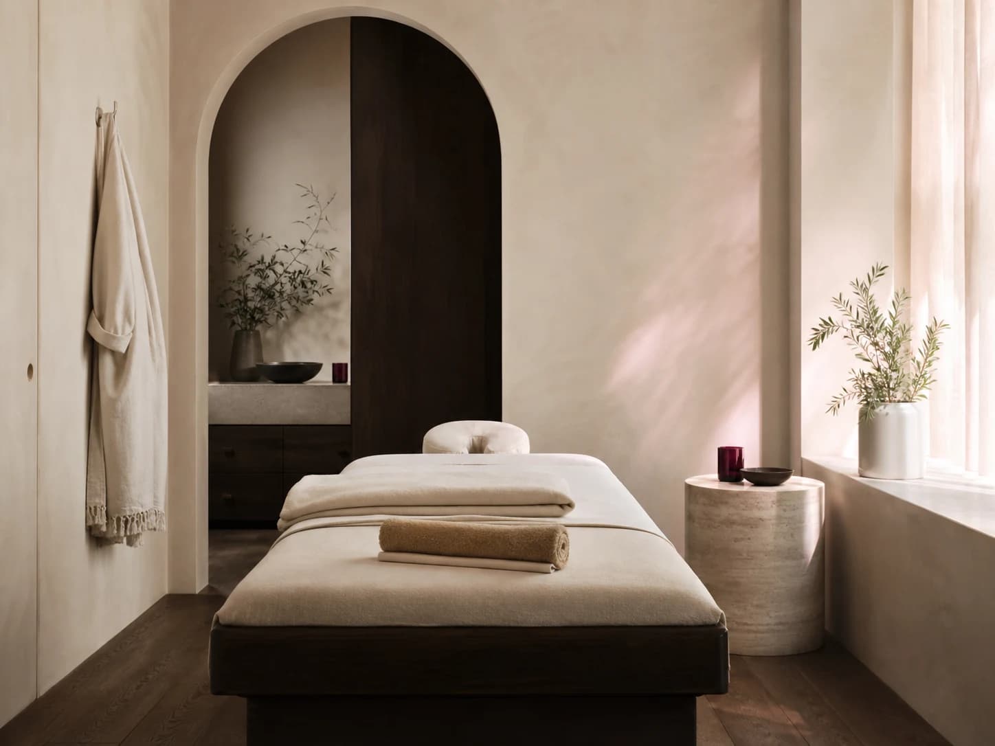 A boutique spa treatment room prepared for the next appointment